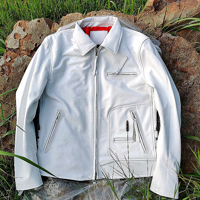 White Cowhide Motorcycle Jacket