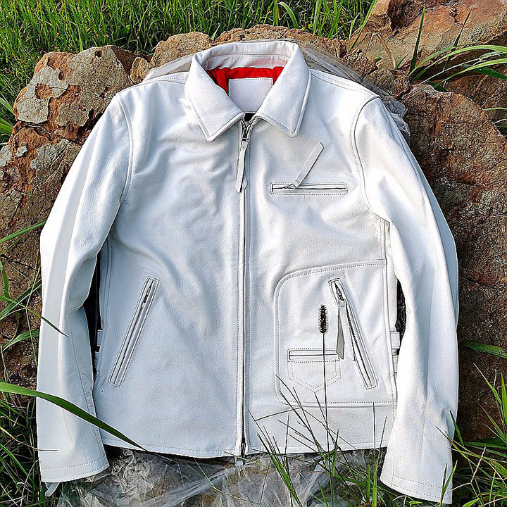 White Cowhide Motorcycle Jacket