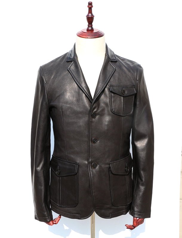 Three-Button Leather Suit Jacket