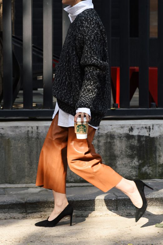 Caramel Sheepskin Wide-Leg Pants