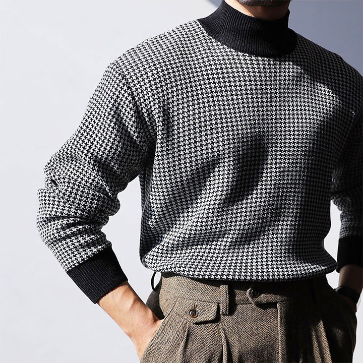 Houndstooth High Collar Sweater