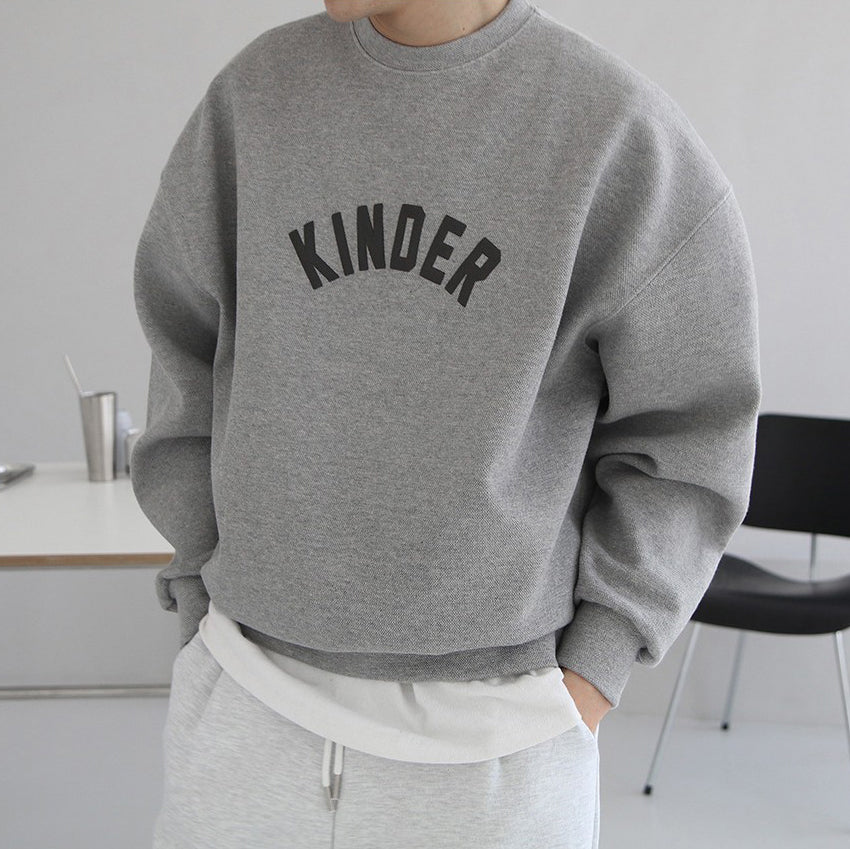 Loose Fit Small Letters Round Neck Autumn Winter Men's Sweater