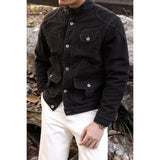 Black Motorcycle Cotton Workwear Canvas Stand Collar Jacket