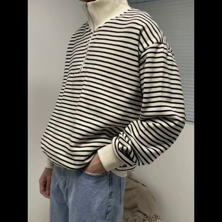 Cotton Striped Half-Zip