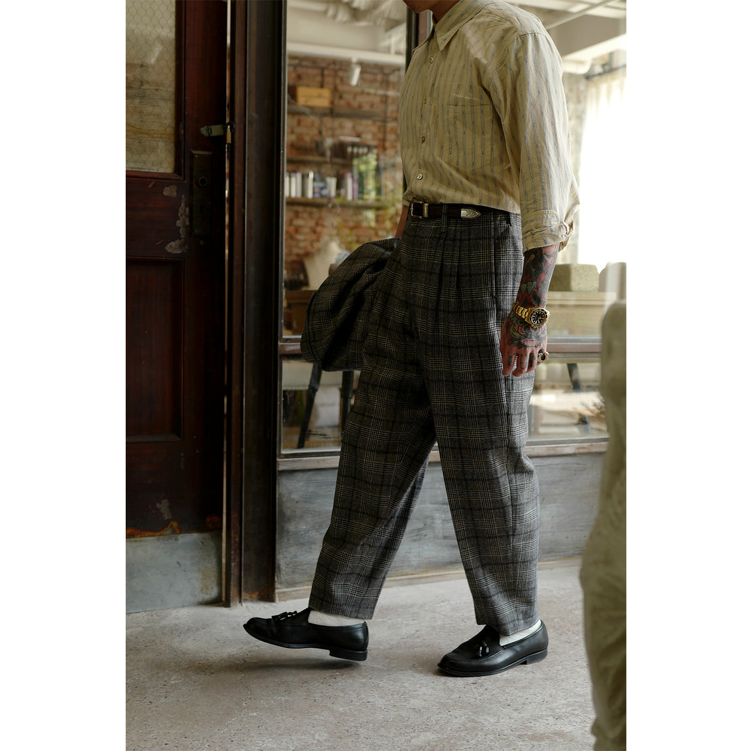 Plaid Wool Tweed Trousers