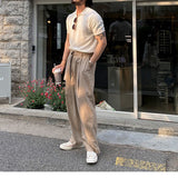 French Style With Belt Loose Casual Drape Linen Long Trousers