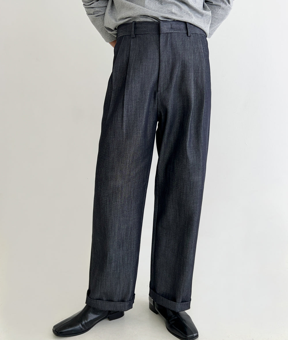 Double Pleated Denim Trousers