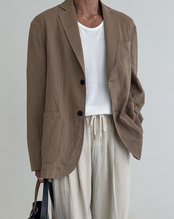 Single-Breasted Linen Suit Jacket