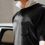Solid Color Simple Ice Silk Half-sleeved Pocket Sweater