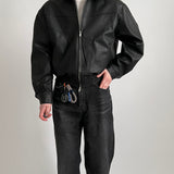 Retro Loose PU Leather Elastic Waist Jacket