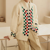 Checkerboard Plaid Sweater Cardigan Men's Fashion Agent