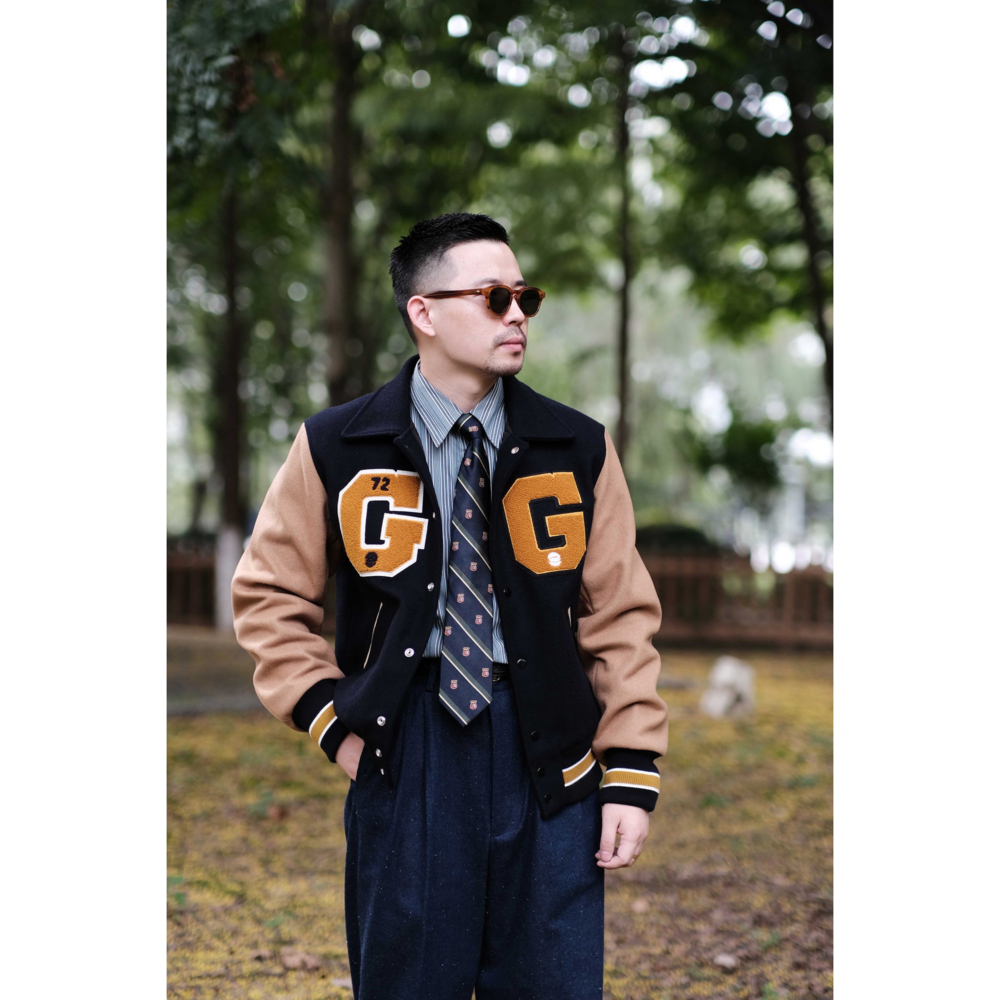 Labor Union Ivy Wool Baseball Jacket with Embroidered Towel