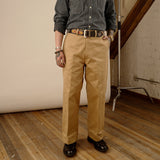 High-waist Gentleman Wide-leg Rolled Khaki Pants