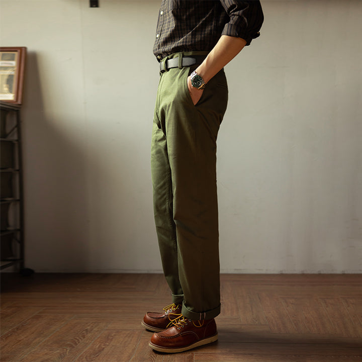 Men's Slim Army Green Casual Pants Red Officer Chino