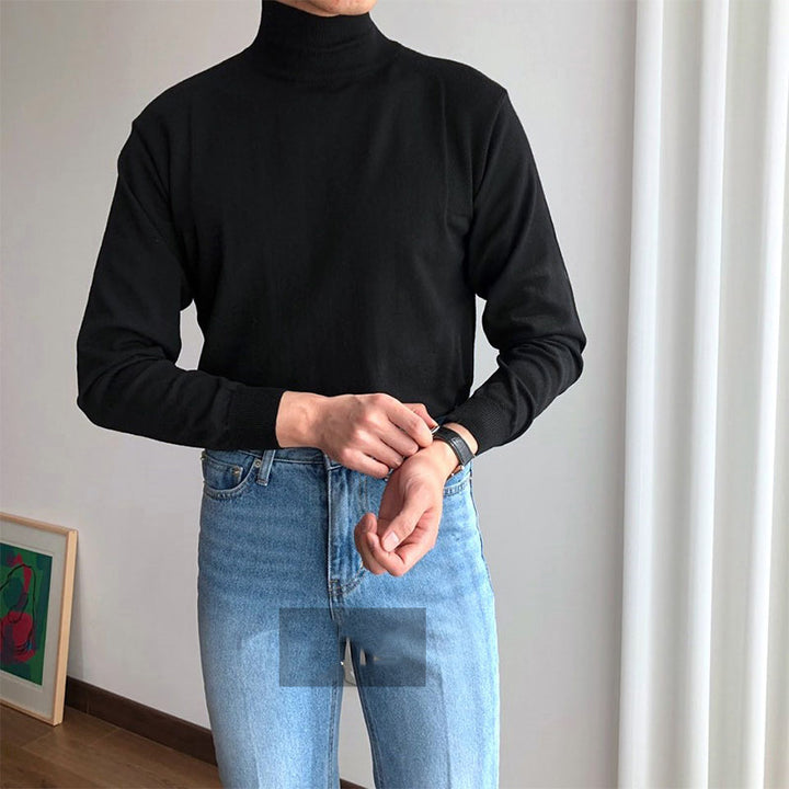 Half High Collar Round Neck Sweater