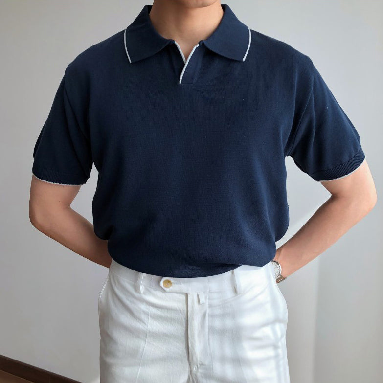 V-Neck Knit Polo Shirt