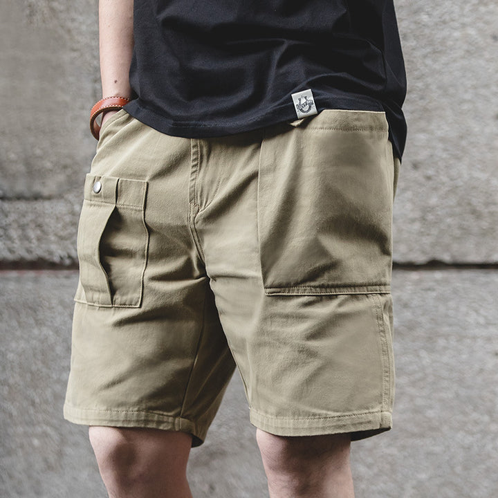 Solid Khaki Casual Shorts