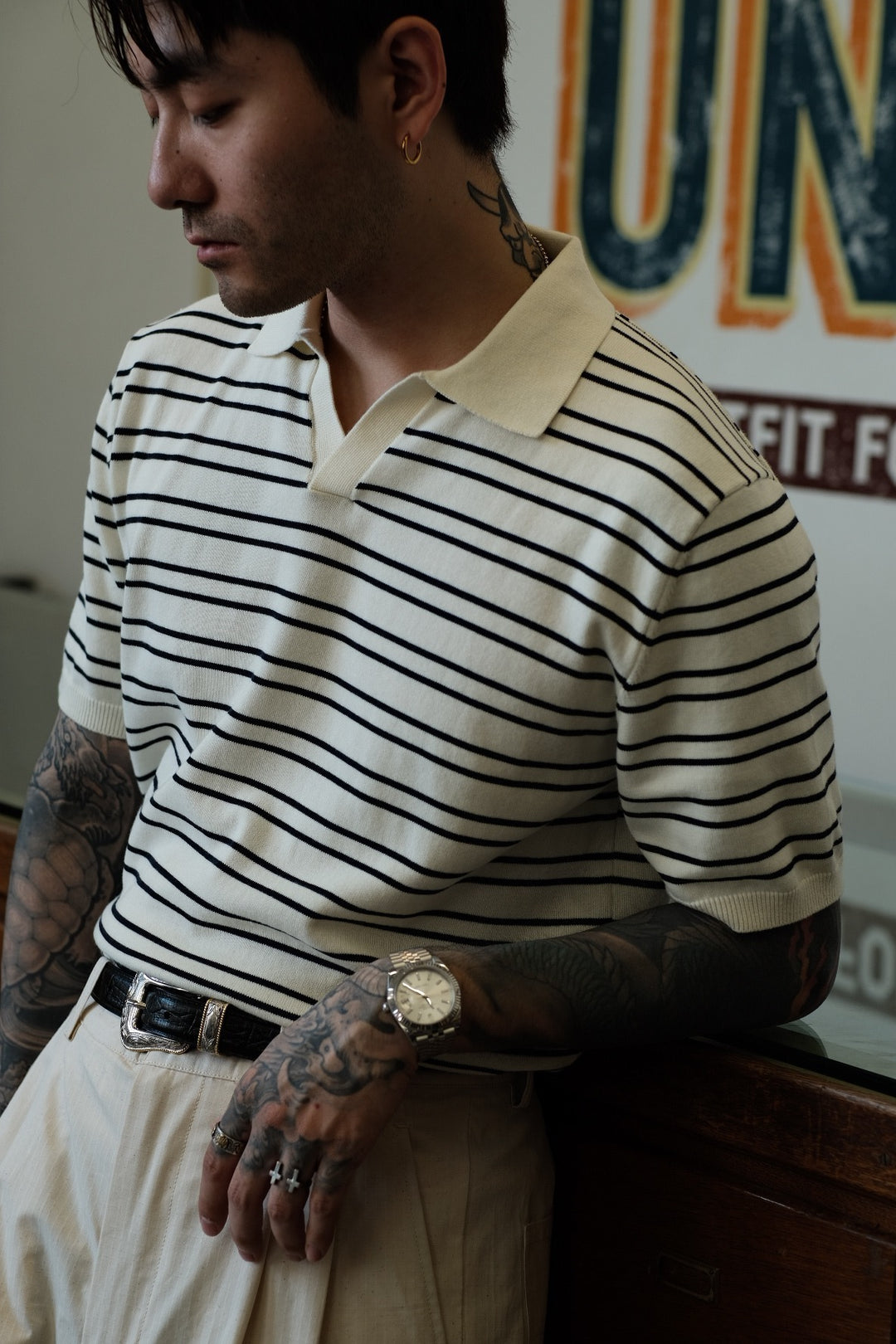 V-Neck Striped Polo