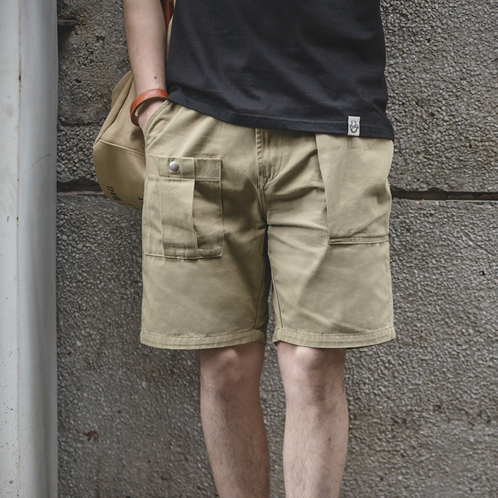 Solid Khaki Casual Shorts