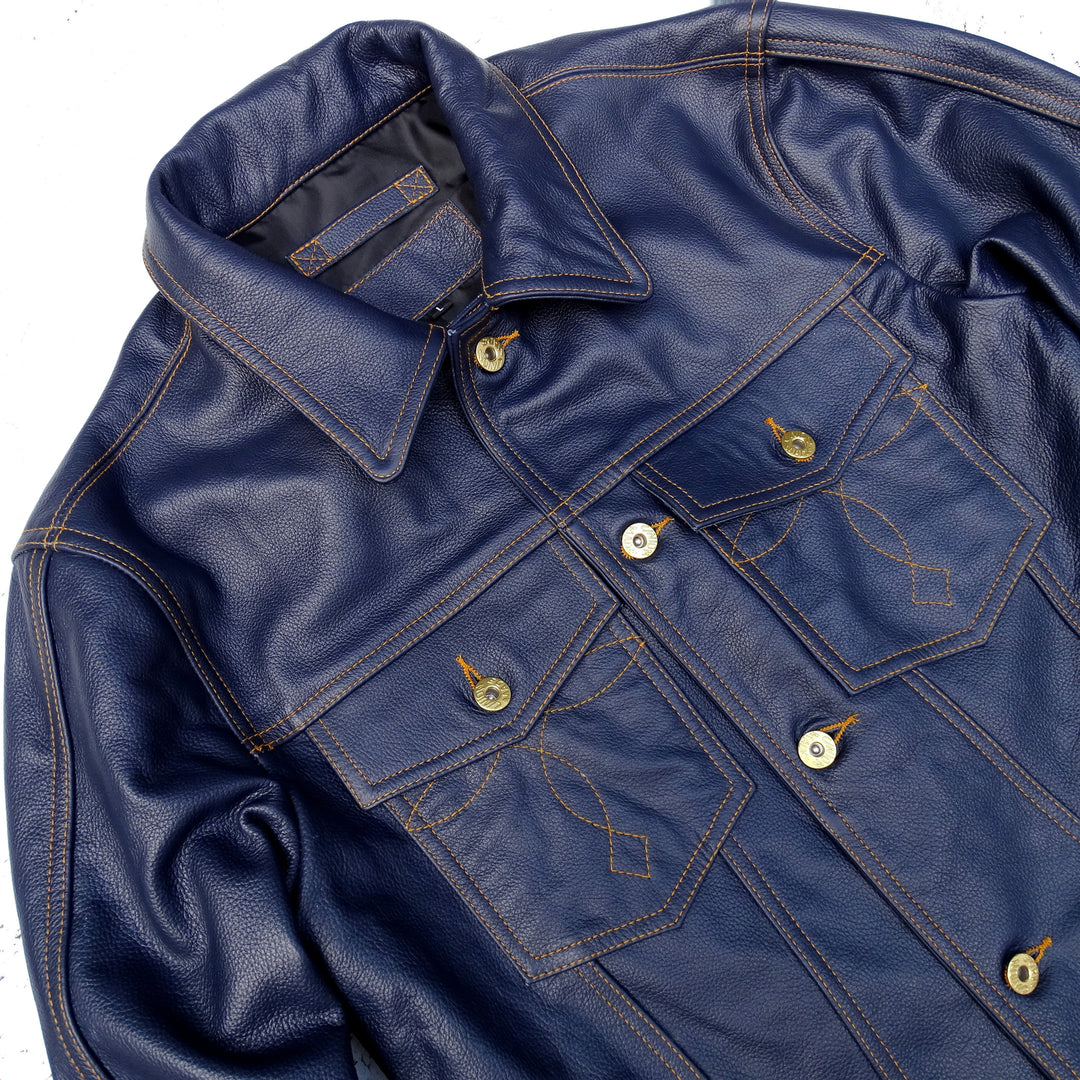 Blue Lychee Pattern Leather Jacket