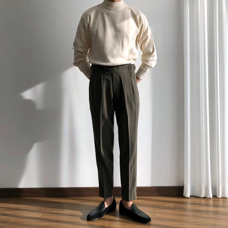 Spot Korean Autumn New Classic Double Pleated Men's Casual Trousers