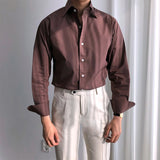 Autumn Italian Cotton Shirt Dark Red Pointed Collar Long Sleeves