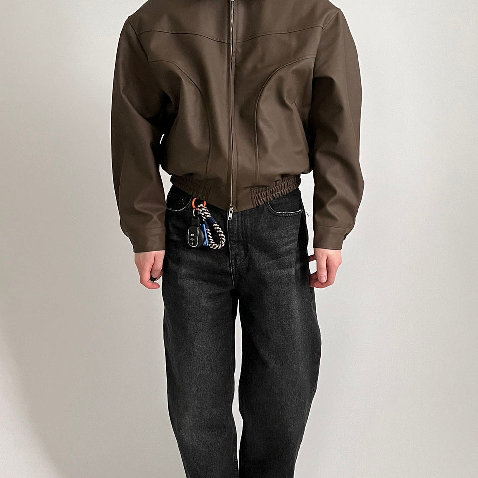 Retro Loose PU Leather Elastic Waist Jacket