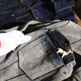 Montebe Suede Bag Floral Denim Jacket with Vintage Charm