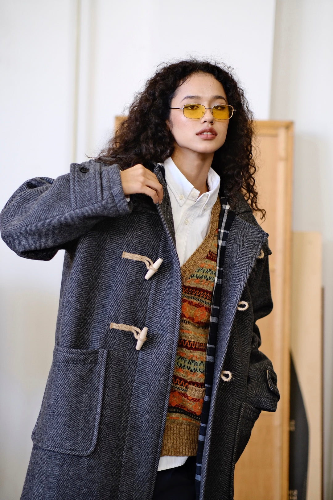 Wool Coat with Hemp Detail