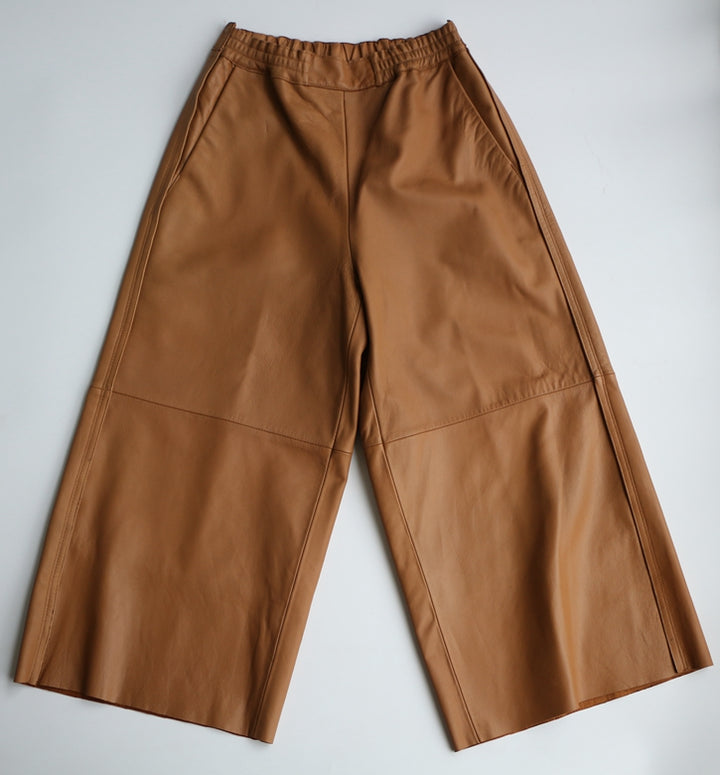 Caramel Sheepskin Wide-Leg Pants