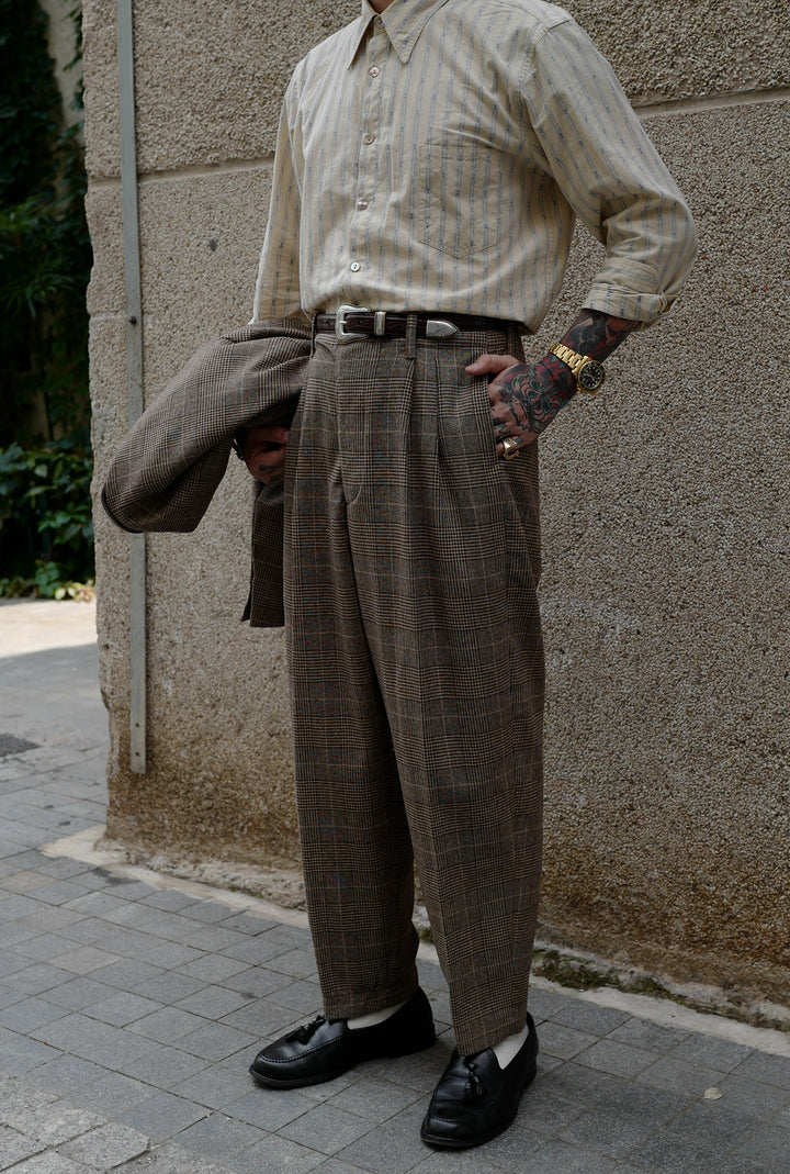 Plaid Wool Tweed Trousers