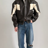 Color-Matched PU Leather Racer Jacket