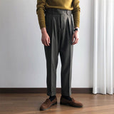 Pleated Curling Mid-high Waist Wool Casual Trousers