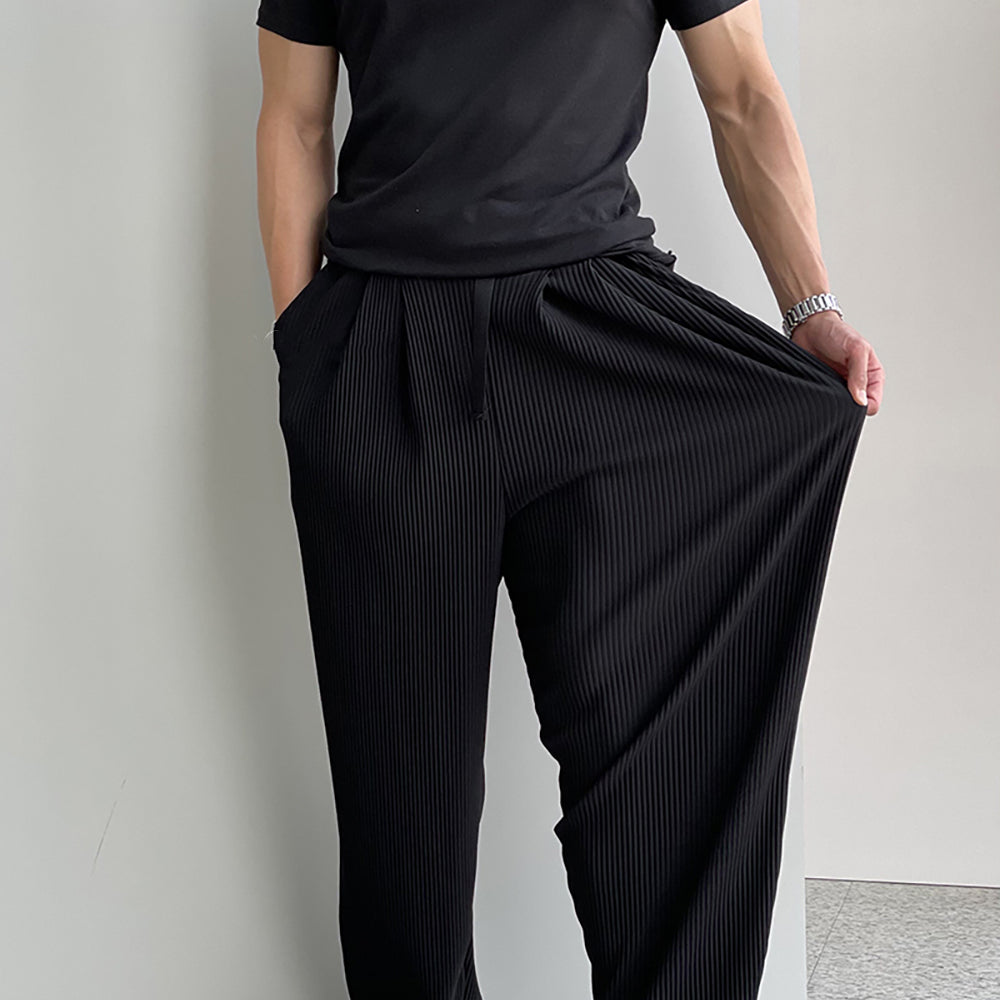 Summer High Elastic Vertical Striped Straight Trousers