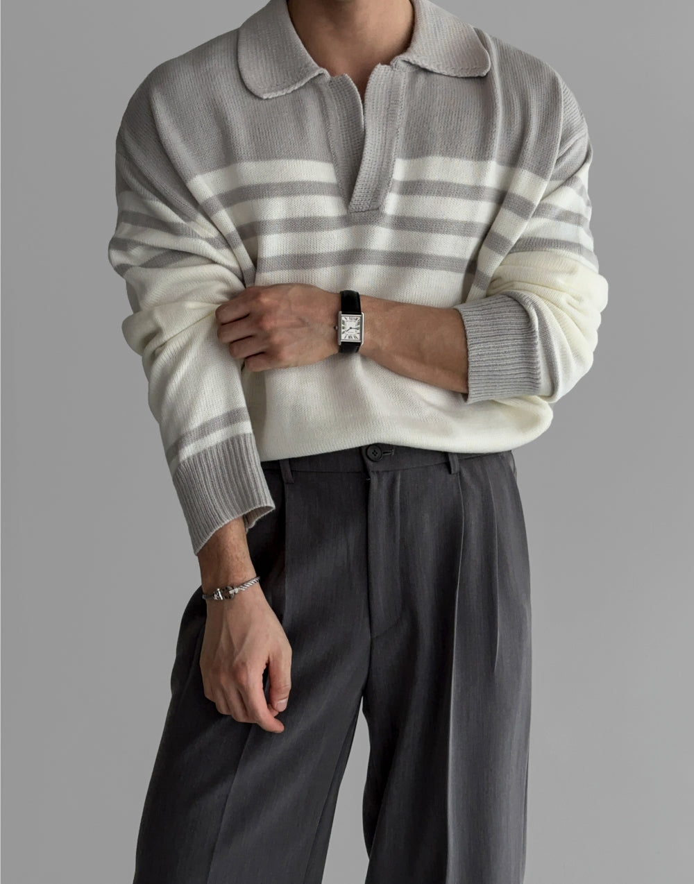 Lapel Striped Sweater