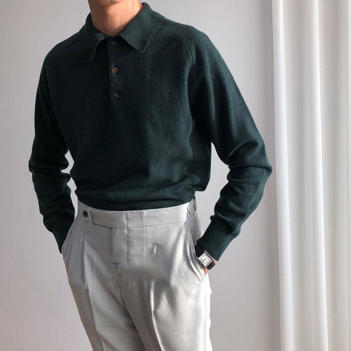 Fine Wool Polo Sweater