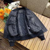 Quilted Sleeve Cowhide Leather Baseball Jacket Warm and Stylish