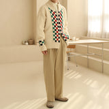 Checkerboard Plaid Sweater Cardigan Men's Fashion Agent