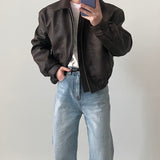 Ami Kaji Retro PU Leather Jacket Korean Style