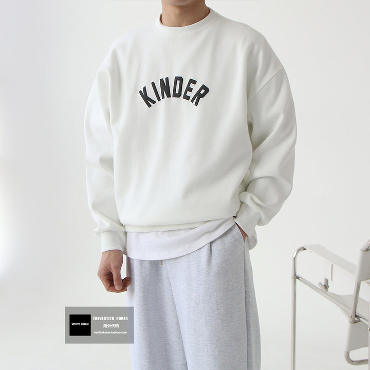 Loose Fit Small Letters Round Neck Autumn Winter Men's Sweater