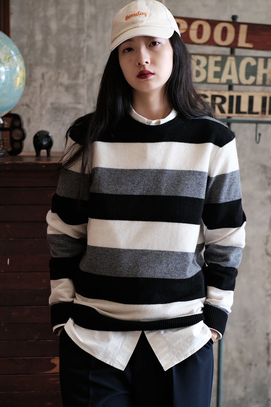 Cashmere Striped Round Neck Sweater