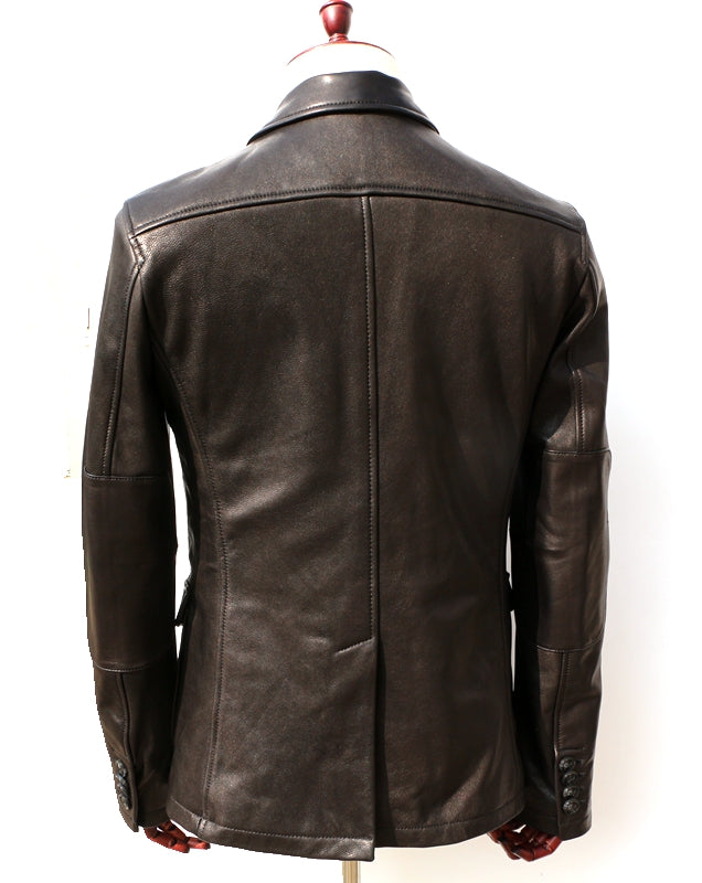 Three-Button Leather Suit Jacket