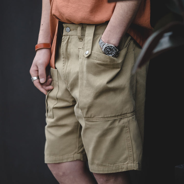 Solid Khaki Casual Shorts