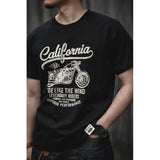 Round neck solid color motorcycle print T-Shirts