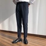 Italian Style Naples Paris Buckle Mid-high Waist Nine-point Suit Pants