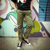 Men's Slim Army Green Casual Pants Red Officer Chino