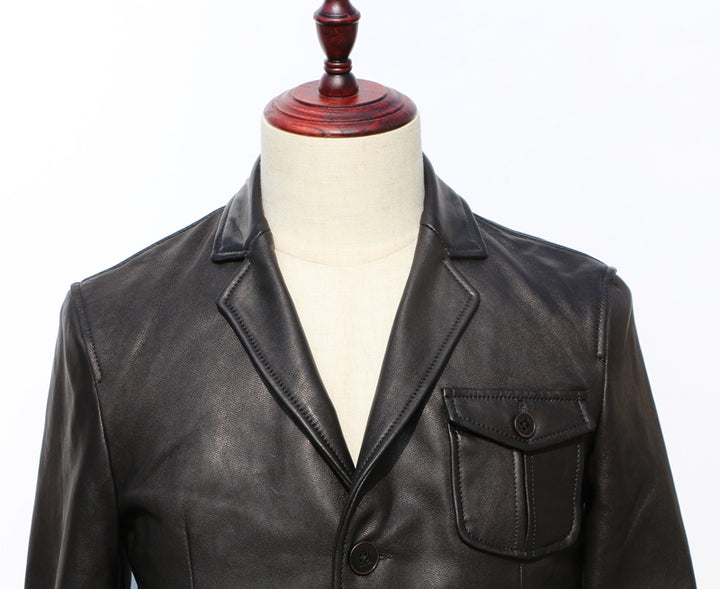 Three-Button Leather Suit Jacket