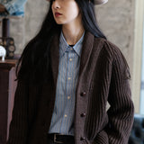 Wool Lapel Knitted Cardigan Sweater