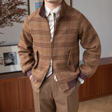 Warm Slim Stand Collar Plaid Harrington Coat Jacket