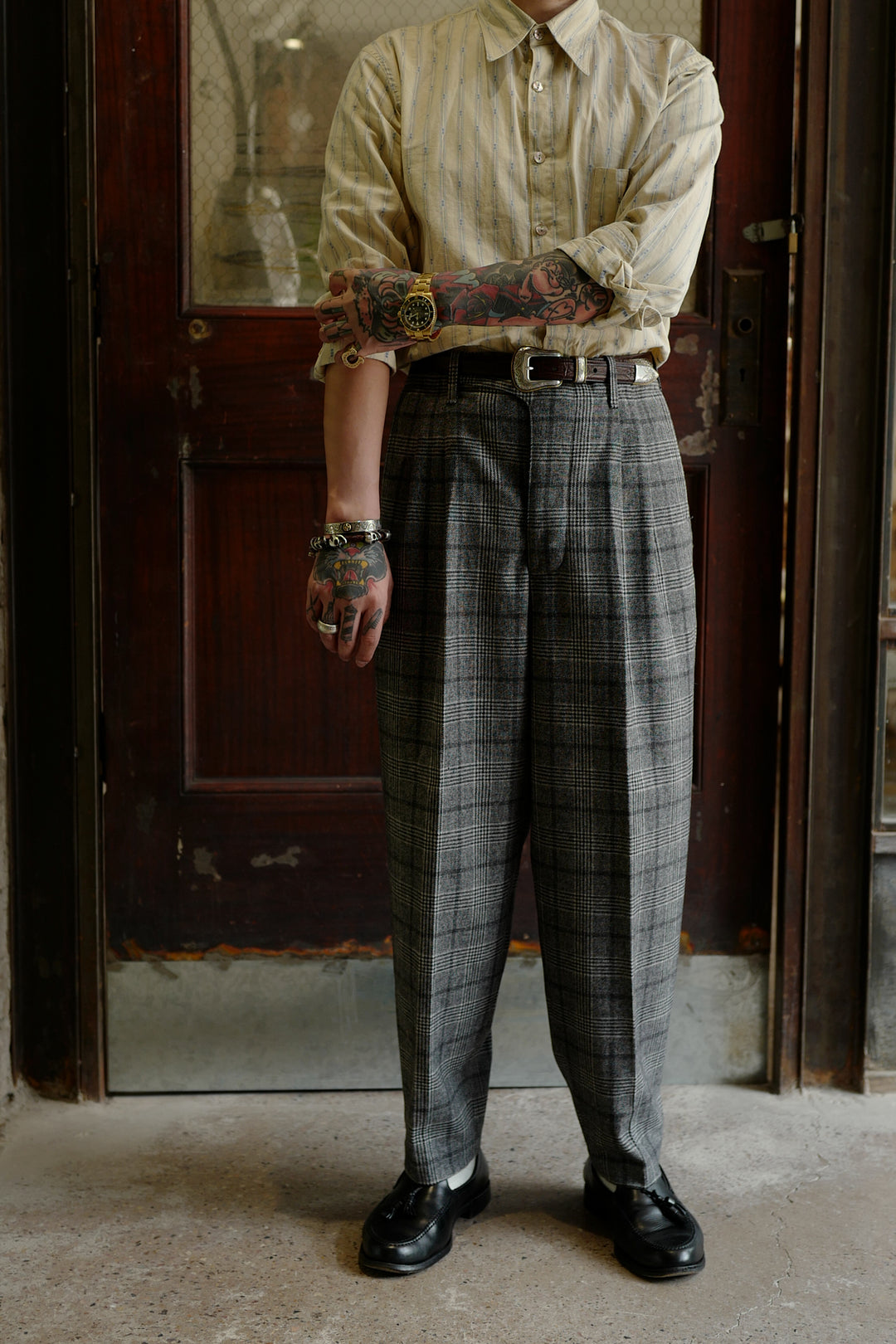 Plaid Wool Tweed Trousers